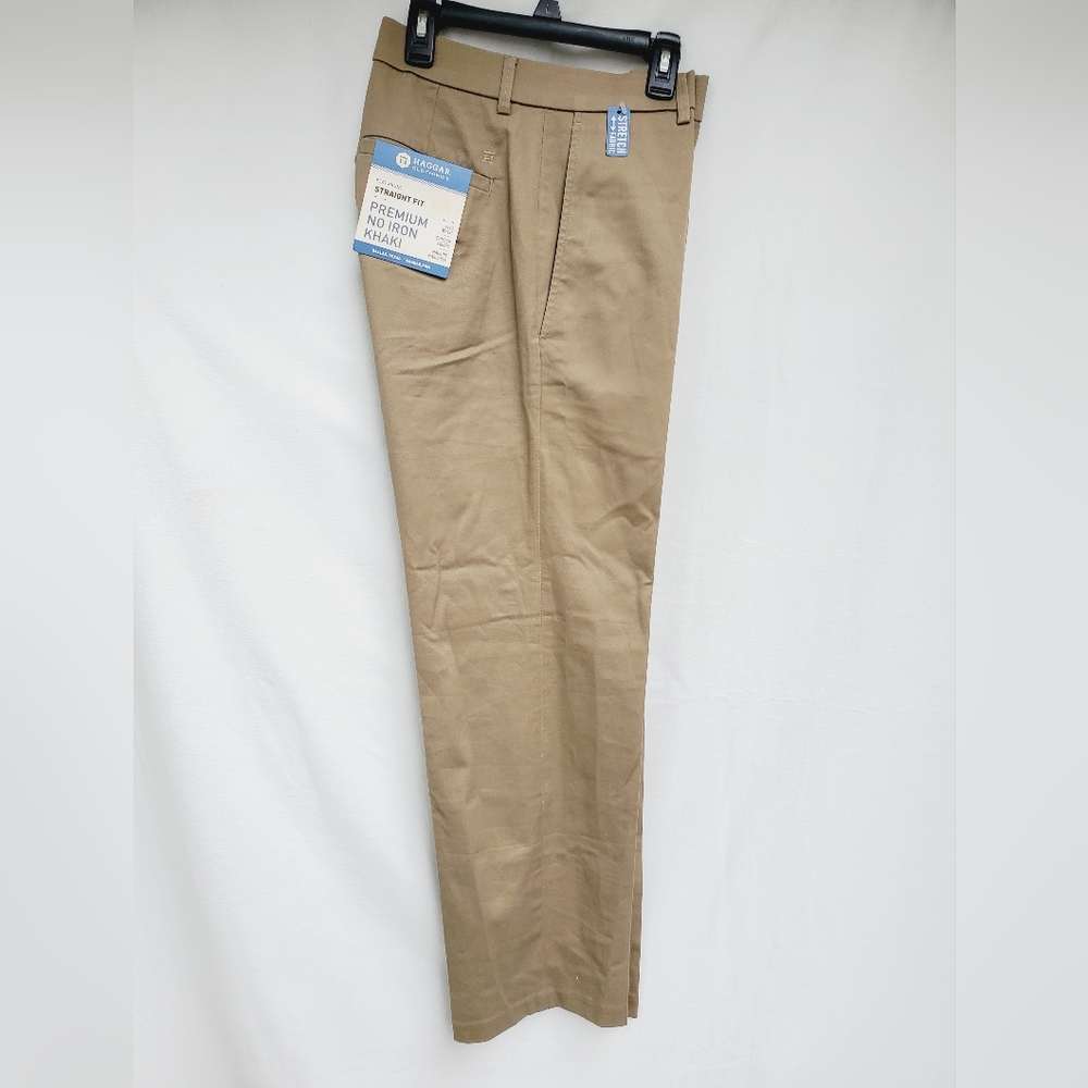 Haggar Premium No Iron Khaki Flat Front Straight Fit Tan Men's Size 32x30